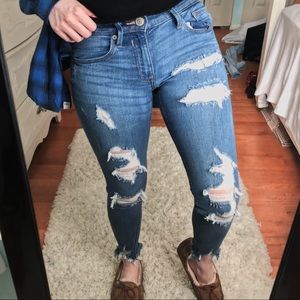 Express Blue Distressed Skinner Jeans (petite)